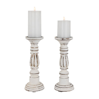 Northlight Antique White Pillar 2-pc. Candle Holder