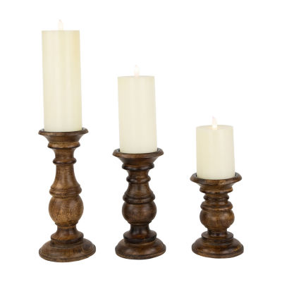 Northlight Walnut Brown Pillar 3-pc. Candle Holder