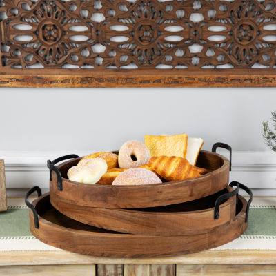 Northlight Acacia Wood With Metal Handles 3-pc. Decorative Tray