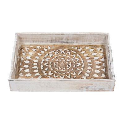 Northlight Brushed White Mandala With Metal Handles 2-pc. Decorative Tray