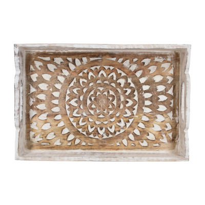 Northlight Brushed White Mandala With Metal Handles 2-pc. Decorative Tray