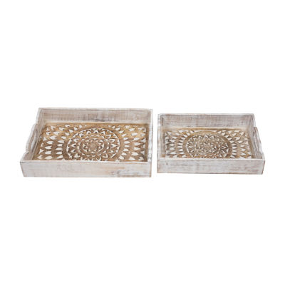 Northlight Brushed White Mandala With Metal Handles 2-pc. Decorative Tray