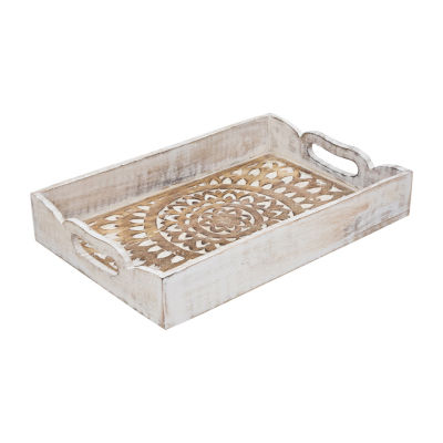 Northlight Brushed White Mandala With Metal Handles 2-pc. Decorative Tray