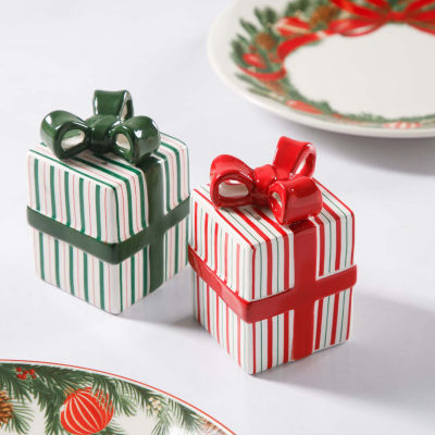 Martha Stewart Festive Bow Ceramic Salt + Pepper Shakers