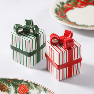 Martha Stewart Festive Bow Ceramic Salt + Pepper Shakers