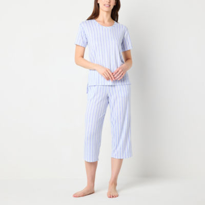 Jaclyn Womens 2-pc. Crew Neck Short Sleeve Capri Pajama Set