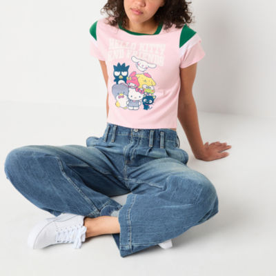 Womens Crew Neck Short Sleeve Hello Kitty Crop Top Juniors