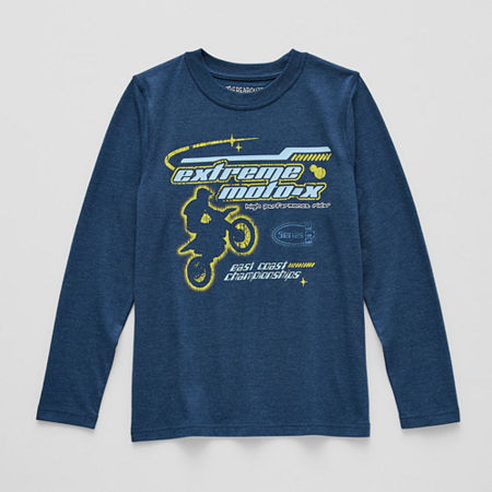 Thereabouts Little & Big Kid Boys Crew Neck Long Sleeve Regular Fit Graphic T-Shirt, L (14-16) Husky, Blue