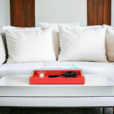 Cheungs Red Faux Shagreen Rectangular Decorative Tray