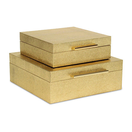 Cheungs Gold Faux Snakeskin Square 2-pc. Decorative Box, One Size, Yellow