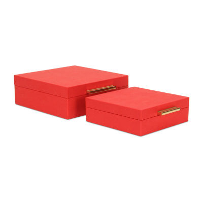 Cheungs Red Faux Shagreen Square 2-pc. Decorative Box