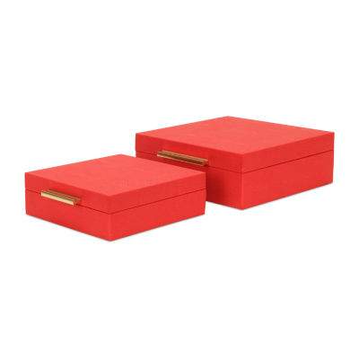 Cheungs Red Faux Shagreen Square 2-pc. Decorative Box