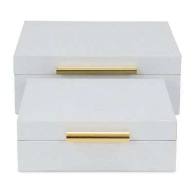 Cheungs White Faux Snakeskin Square 2-pc. Decorative Box
