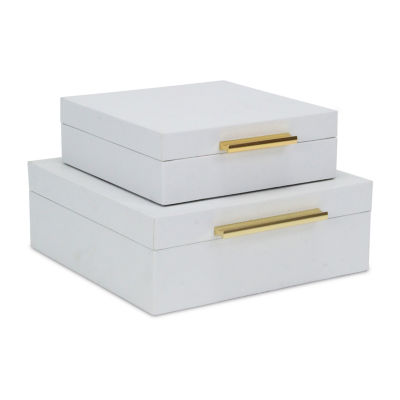 Cheungs White Faux Snakeskin Square 2-pc. Decorative Box