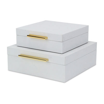 Cheungs White Faux Snakeskin Square 2-pc. Decorative Box