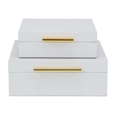 Cheungs White Faux Snakeskin Square 2-pc. Decorative Box