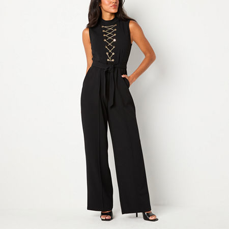 Bold Elements Chain Lace Up Jumpsuit Womens Sleeveless Jumpsuit, Petite X-large, Black