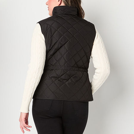 St. John's Bay Womens Quilted Vest, Petite Small, Black