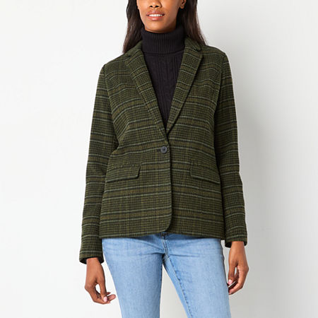 St. John's Bay Womens Classic Fit Blazer, Petite Medium, Green