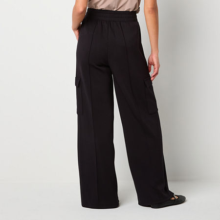 Stylus Womens Mid Rise Wide Leg Cargo Pant, Small, Black