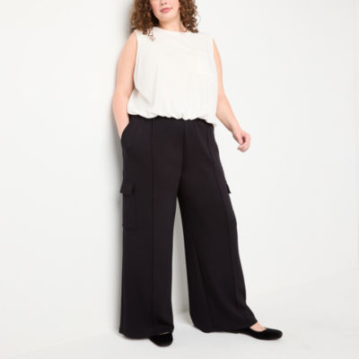 Stylus Womens Mid Rise Wide Leg Cargo Pant-Plus