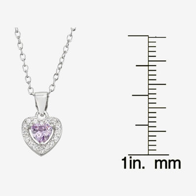 Girls Purple Cubic Zirconia Sterling Silver Cross Pendant Necklace