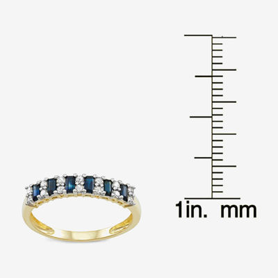 Womens Genuine Blue Sapphire & 1/4 CT. T.W. White Diamond 10K Gold Cocktail Ring