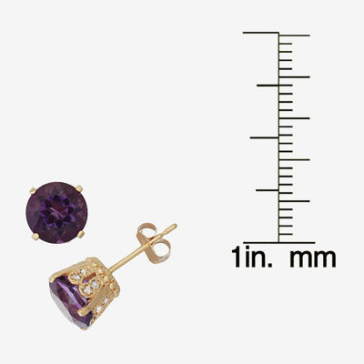 Genuine Amethyst And 1/6 C.T. T.W.  Diamond 10K Yellow Gold Earrings