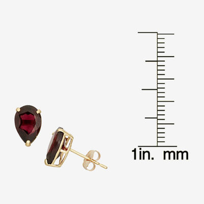 Genuine Red Garnet 10K Gold 9mm Pear Stud Earrings