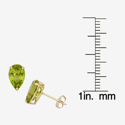 Genuine Green Peridot 10K Gold 9mm Pear Stud Earrings