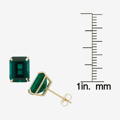 Lab Created Green Emerald 10K Gold 9mm Stud Earrings