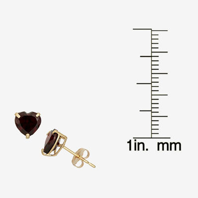 Genuine Red Garnet 10K Gold 6.1mm Heart Stud Earrings