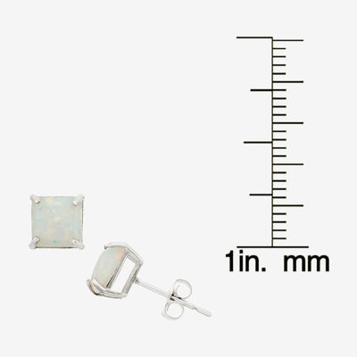 Lab Created White Opal 10K Gold 6mm Stud Earrings