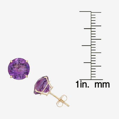 Genuine Purple Amethyst 10K Gold 8mm Stud Earrings