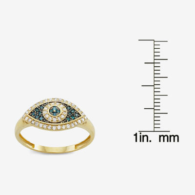 1/3 CT.T.W. Color-Enhanced Blue and Natural White Diamond Evil Eye Fashion Ring 10K Gold
