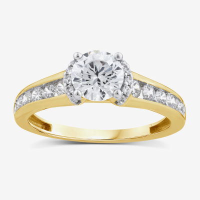 (G / Si1-Si2) Womens 1 1/2 CT. T.W. Lab Grown White Diamond 10K Gold Anchor Round Side Stone Engagement Ring