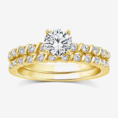 (G / Si1-Si2) Womens 1 CT. T.W. Lab Grown White Diamond 10K Gold Round Side Stone Bridal Set