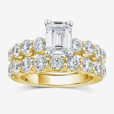 Signature By Modern Bride (G / Si1-Si2) Womens 4 CT. T.W. Lab Grown White Diamond 10K White Gold Side Stone Bridal Set