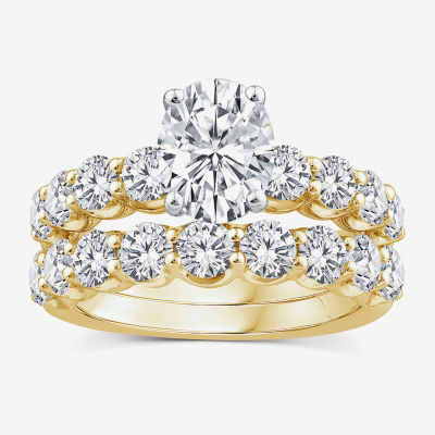 Signature By Modern Bride (G / Si1-Si2) Womens 4 CT. T.W. Lab Grown White Diamond 10K Gold Oval Side Stone Bridal Set