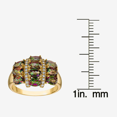 Womens Genuine Mystic Fire Topaz & 1/10 CT. T.W. Diamond 14K Gold Over Silver Cocktail Ring