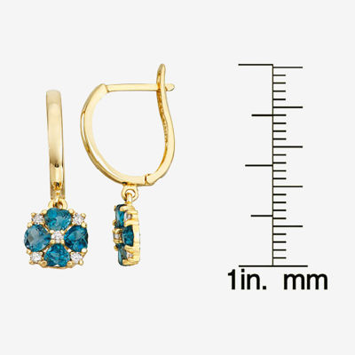 Genuine Blue Topaz & 1/8 CT. T.W. Genuine White Diamond 10K Gold Heart Drop Earrings