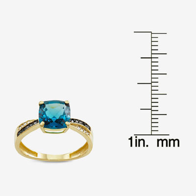 Womens Genuine Blue Topaz & 1/ CT. T.W. White Diamond 10K Gold Cocktail Ring