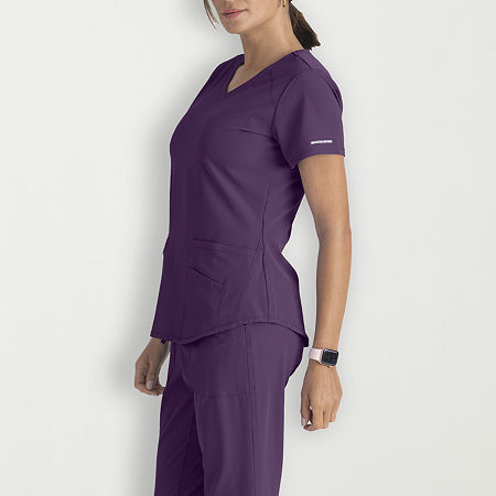 Skechers Sk101 Breeze 3-Pocket Curved Womens Plus Tall V Neck Tag Free Short Sleeve Scrub Top, 4x-large, Purple