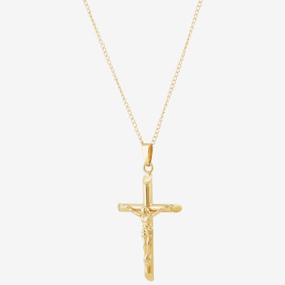Religious Jewelry Crucifix Unisex 14K Gold Cross Pendant Necklace