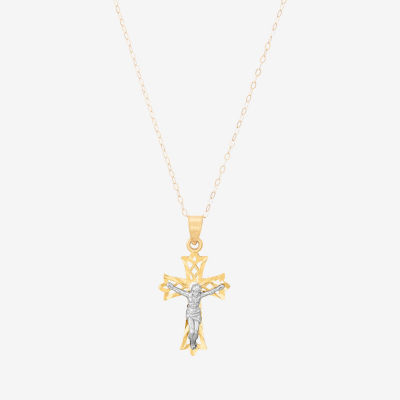 Religious Jewelry Unisex 14K Two Tone Gold Cross Pendant Necklace