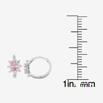 Pink Cubic Zirconia Sterling Silver 12.6mm Hoop Earrings
