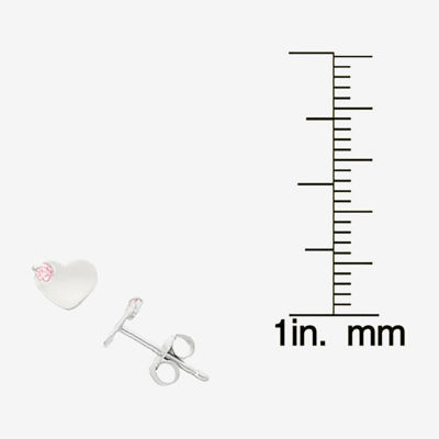 Pink Cubic Zirconia Sterling Silver 6.9mm Heart Stud Earrings