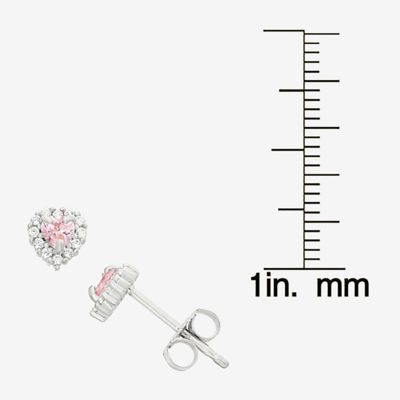Pink Cubic Zirconia Sterling Silver 5.4mm Heart Stud Earrings