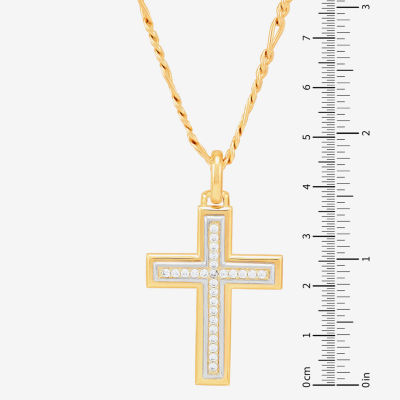 Mens White Cubic Zirconia 14K Gold Over Silver Cross Pendant Necklace