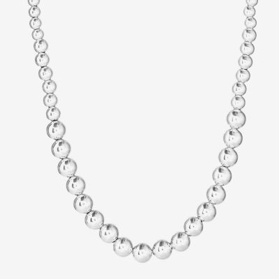 Womens Sterling Silver Beaded Necklace